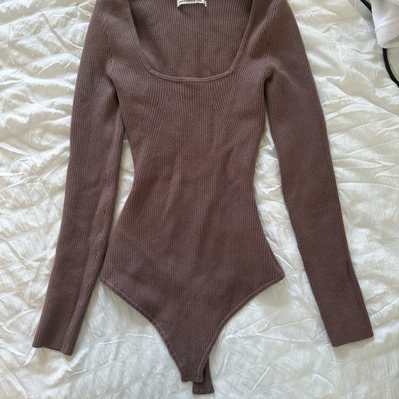 Abercrombie & Fitch Square Neck Ribbed knit sweater Bodysuit - Brown - Picture 2 of 3